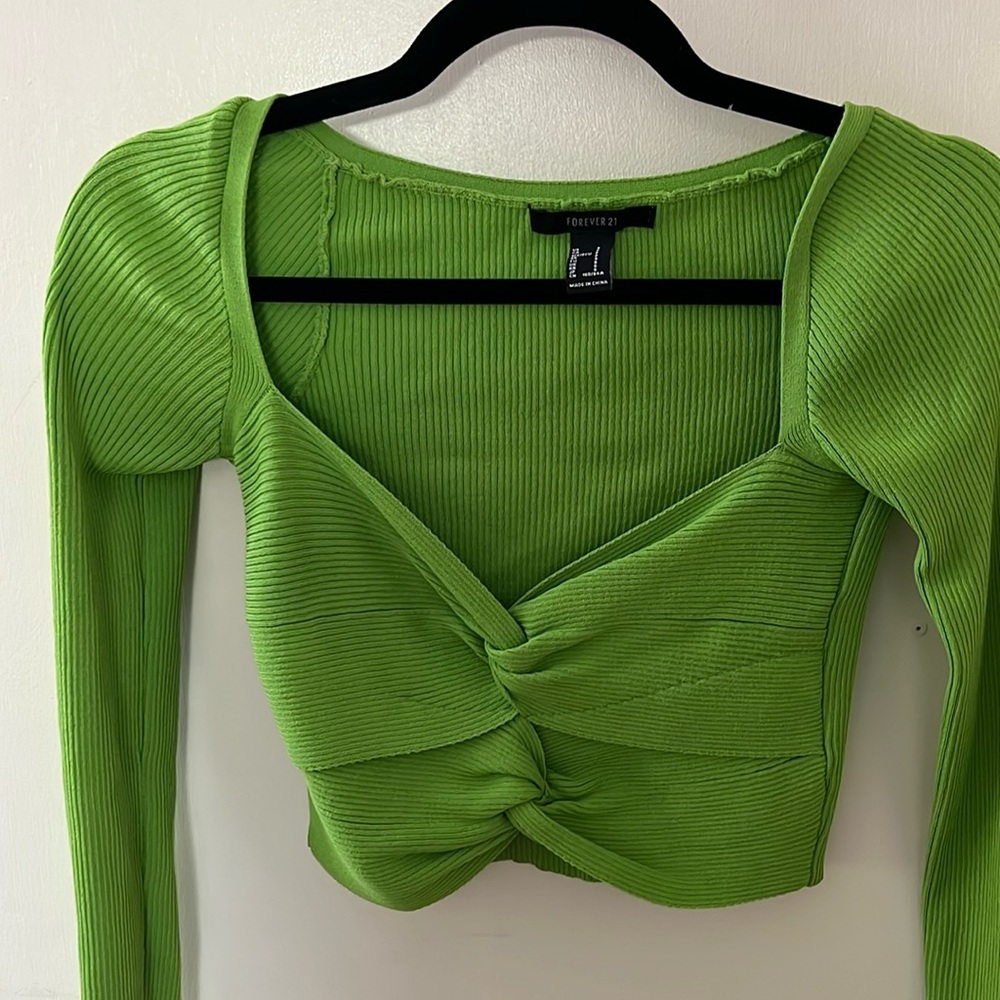 Lime green sweater crop top